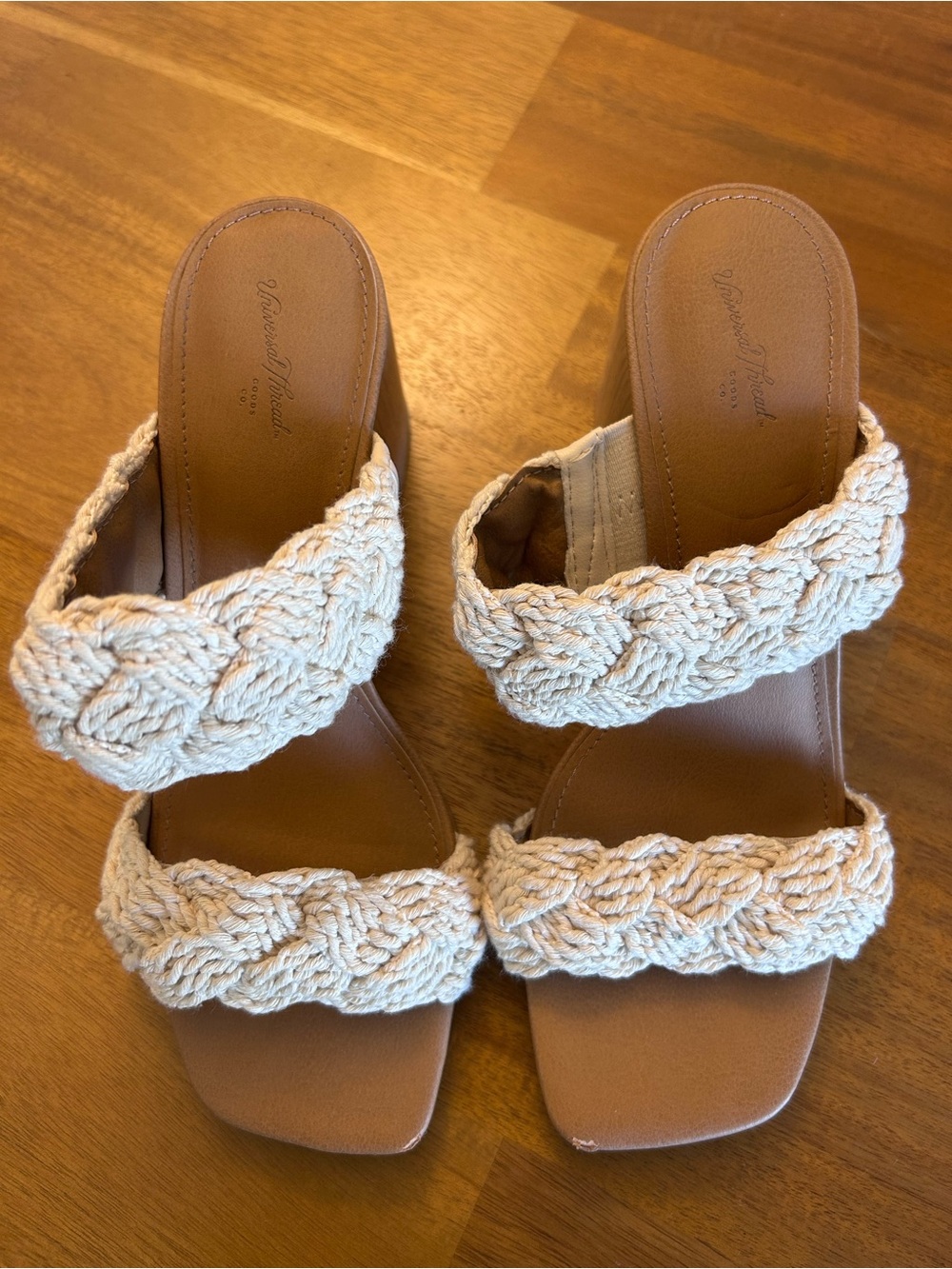 Universal Thread Braided Two-Strap Block Heel Sandals in Cream and Tan - Picture 2 of 4